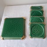 Ceramic trivets and glasses from Poët-Laval. Vintage