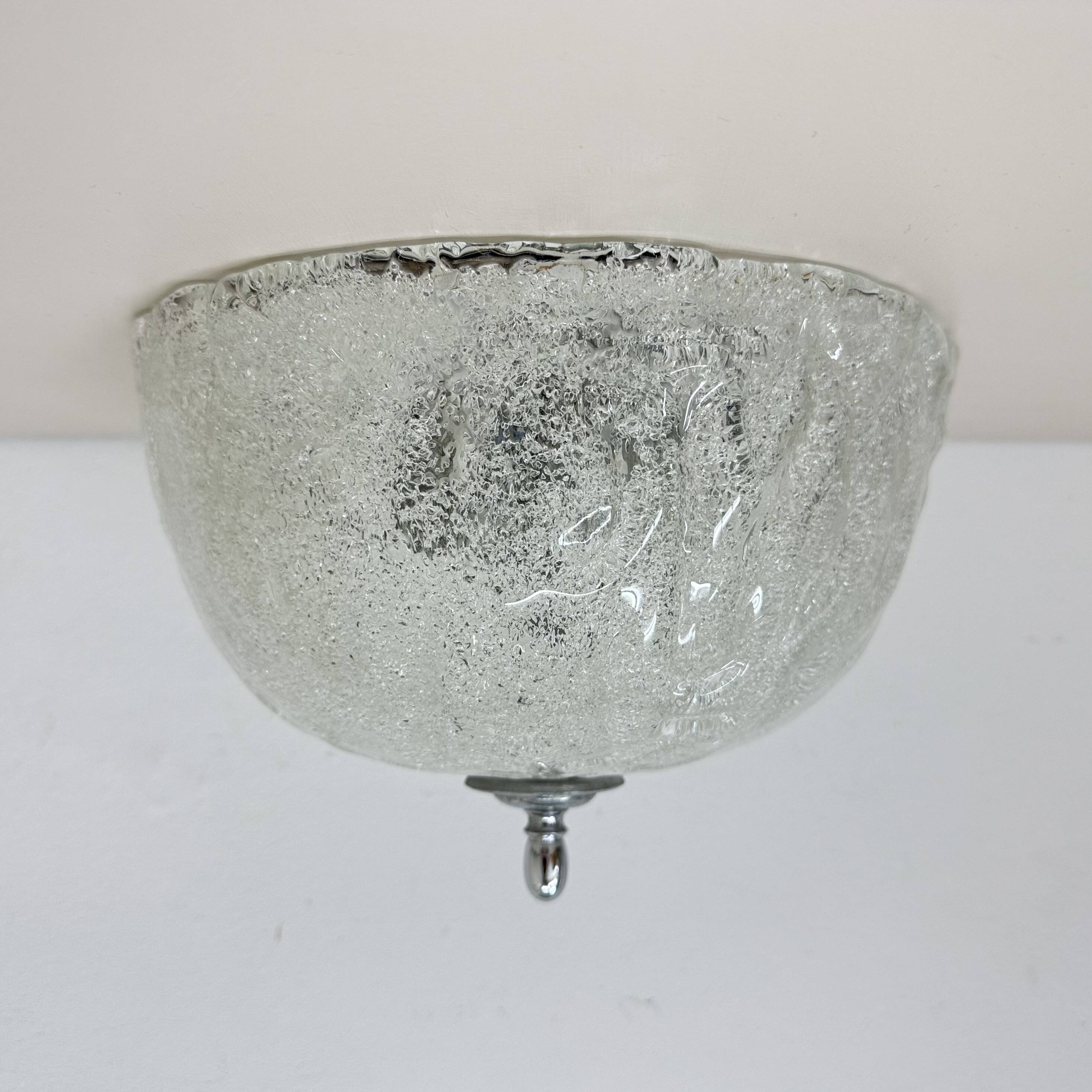 Vintage frosted ice glass ceiling lamp , 1970s
