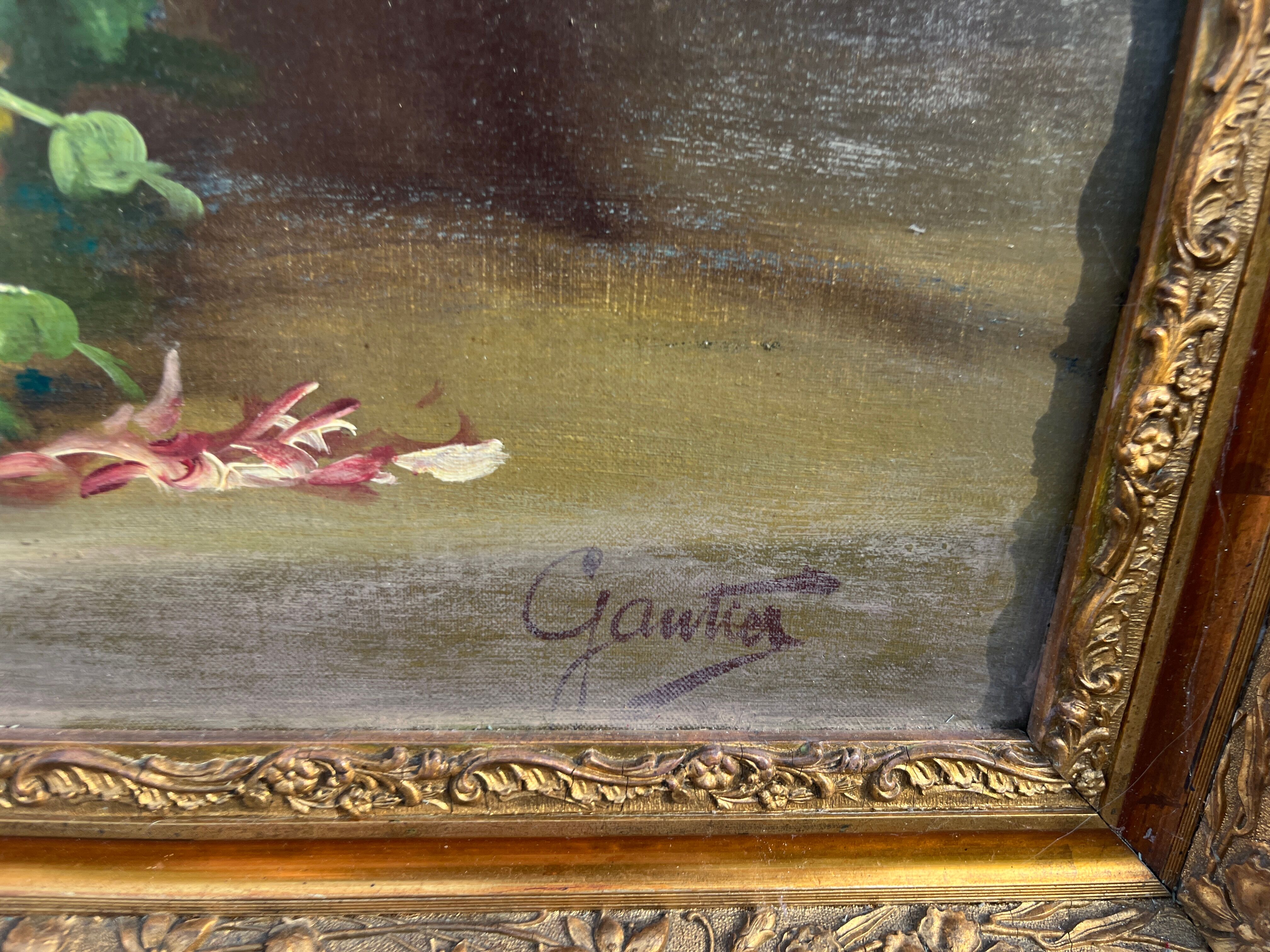 Still Life with Flowers - Oil on Canvas Signed Gautier - Frame Do