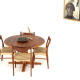 Round Danish 1x extendable teak dining table 'Kalundborg'