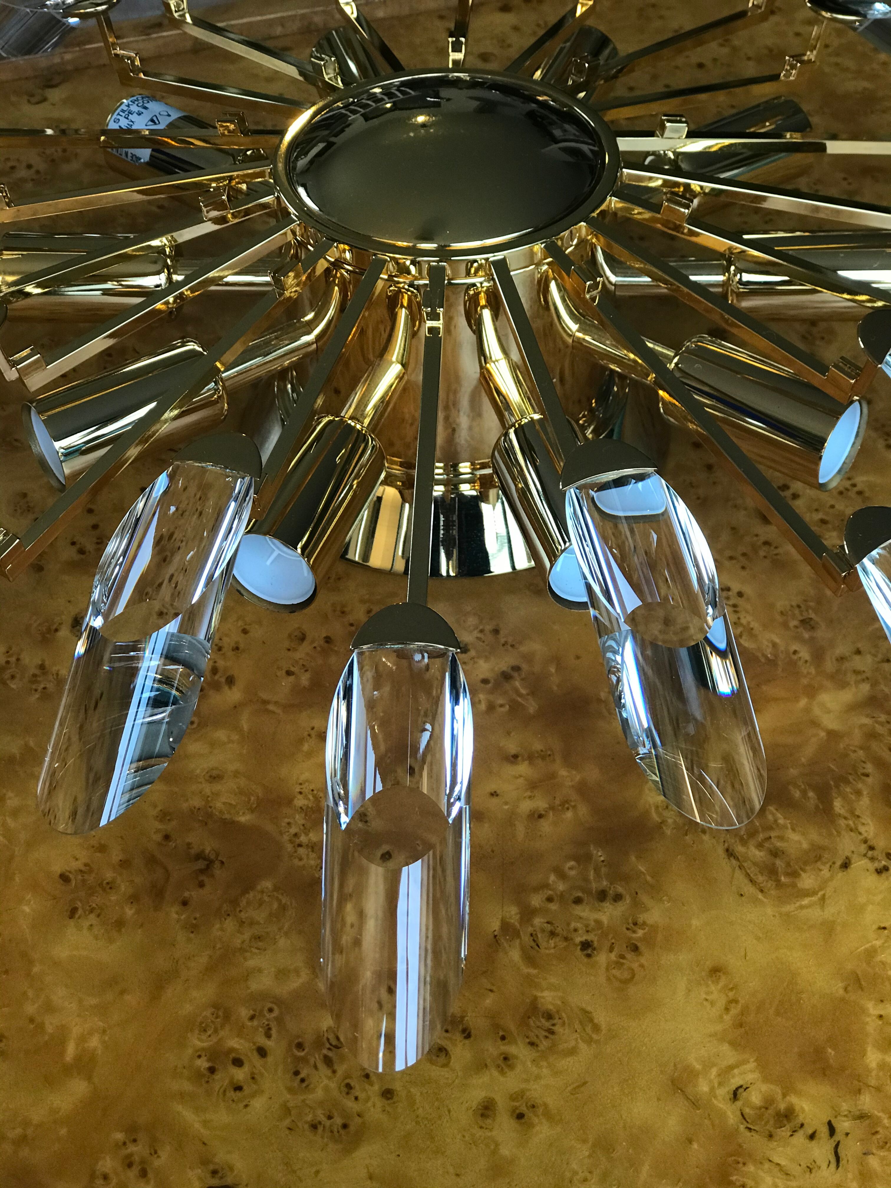 Ceiling lamp sun brass and crystal