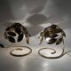 Hollywood regency set of 2 brass leaves table lamps, Bottega Gadda Italy, 1970s