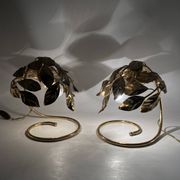 Hollywood regency set of 2 brass leaves table lamps, Bottega Gadda Italy, 1970s