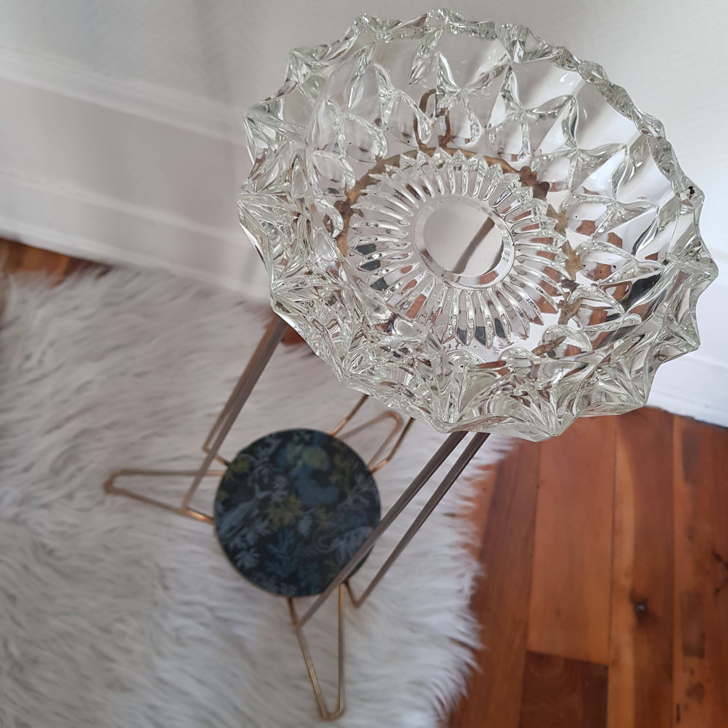 Crystal ashtray on brass tripod stand