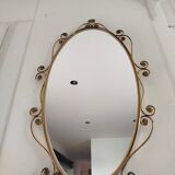 Oval mirror in gilded brass and floral horn, 1950s