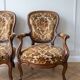 Pair of Louis XV armchairs in wood and floral fabric.