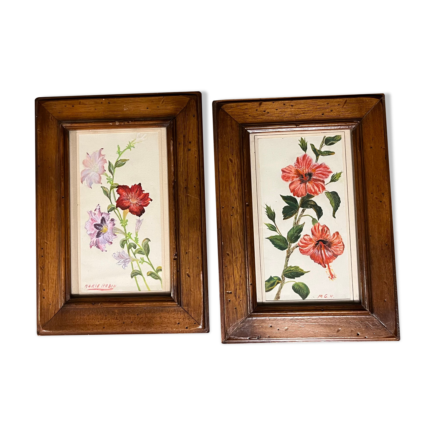 Duo of floral motif paintings signed