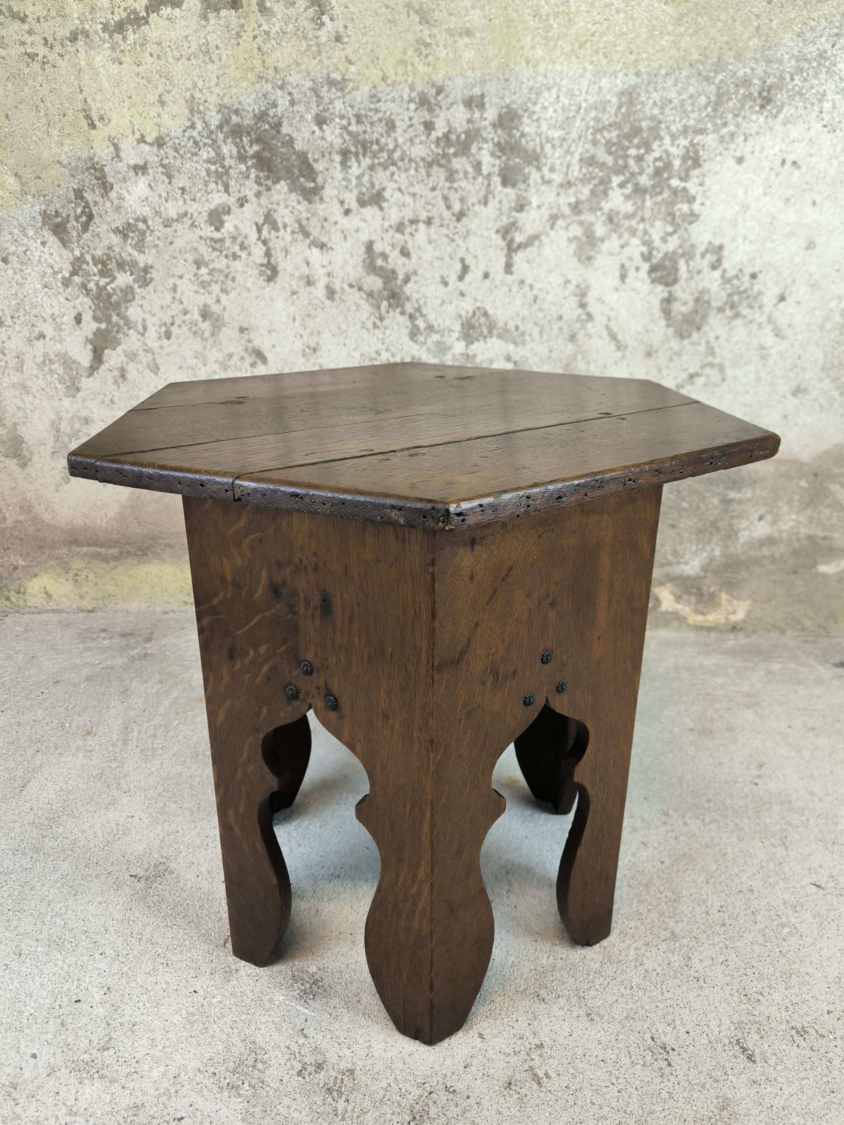 Vintage hexagonal side table in solid oak