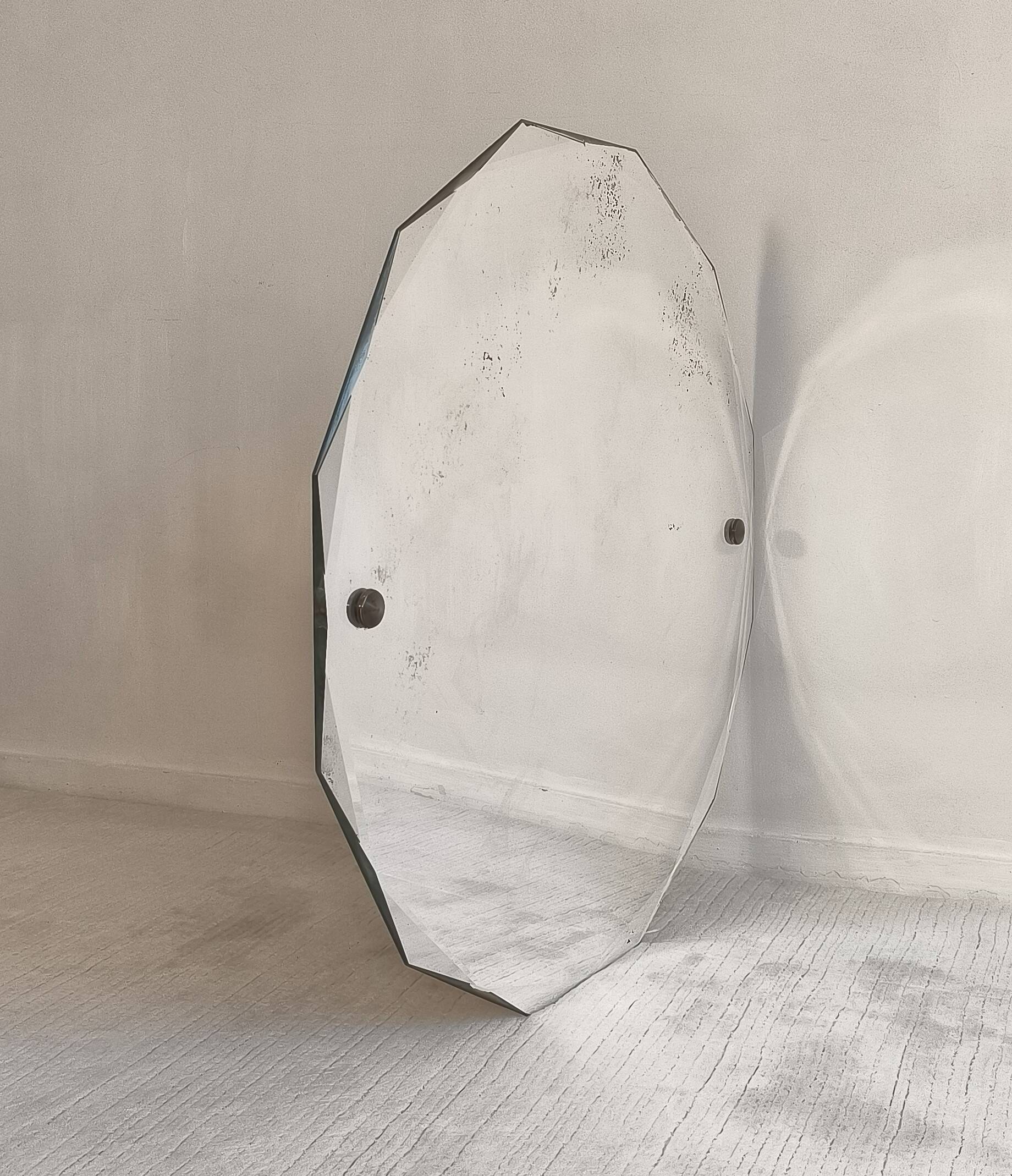 Élégant miroir ancien biseauté à 12 pans – style Art Déco vintage
