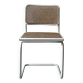 Chaise design vintage Cesca B32 métal blanc & cannage par Marc