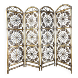 4-leaf screen in rattan and bamboo from the 70s - 20th