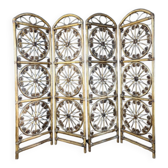 4-leaf screen in rattan and bamboo from the 70s - 20th