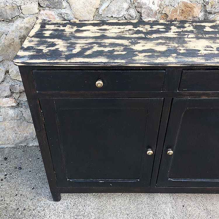 Old black buffet wood tray patina