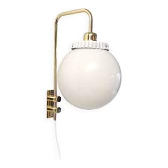 Opaline glass globe wall sconce with a gilt metal bracket - mid-20th century