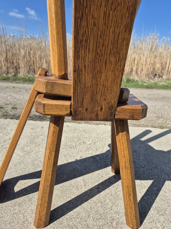 Ensemble 2 - Fauteuil MCM néerlandais en chêne des années 1960 - tabouret de plante brutaliste