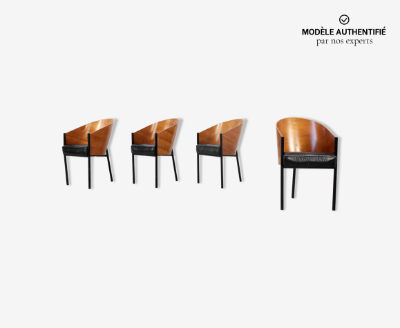 Ensemble de 4 chaises 'Costes' de Philippe Starck en acier émaillé et contreplaqué