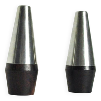 Danish Modern Pair of Rosewood and Stainless Steel Salt and Pepper Shakers