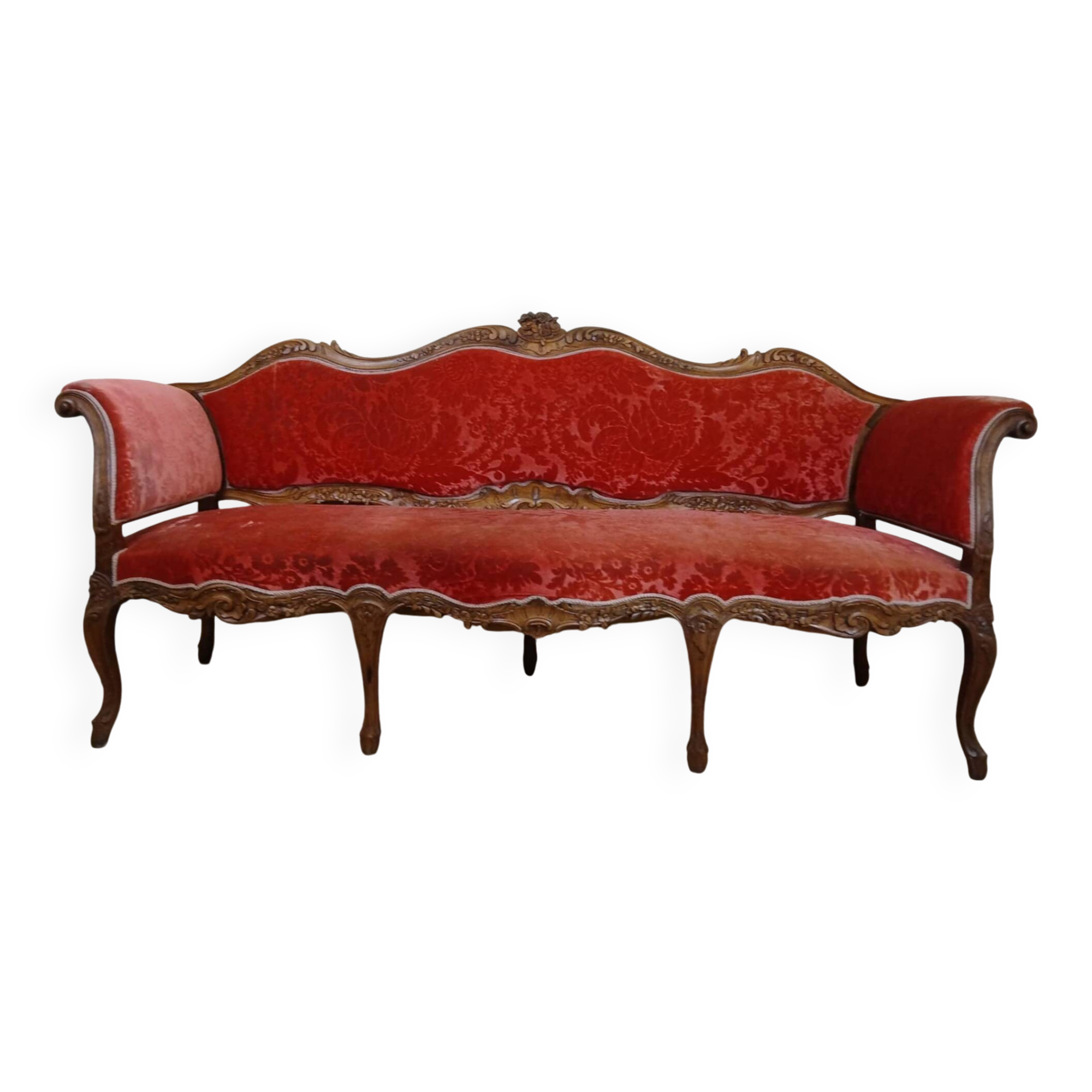 Provencal Bench in Carved Walnut in Louis XV Style, Late 19th Century