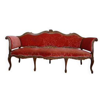 Provencal Bench in Carved Walnut in Louis XV Style, Late 19th Century