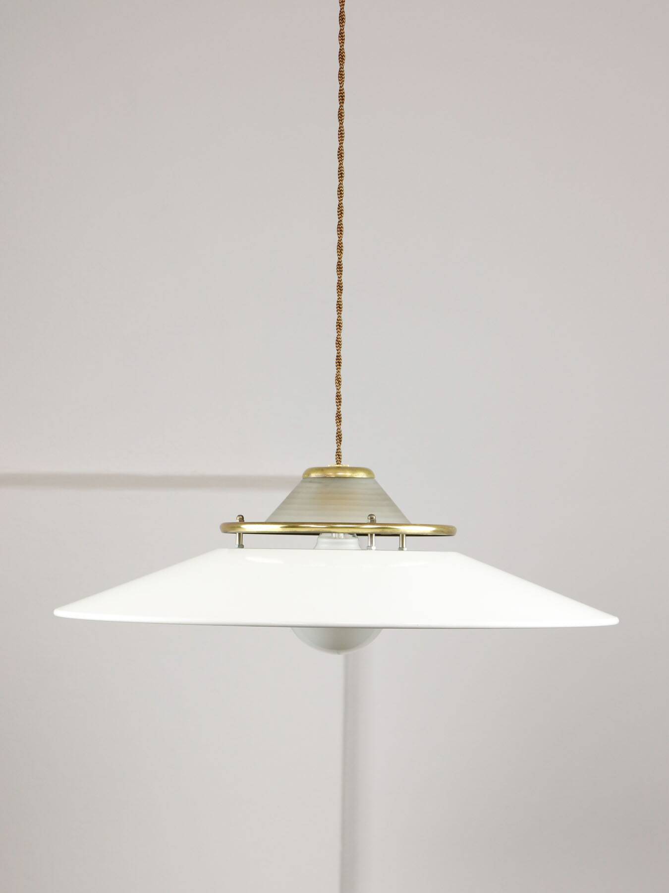 Lampe à suspension en laiton et métal vintage italienne, années 1970