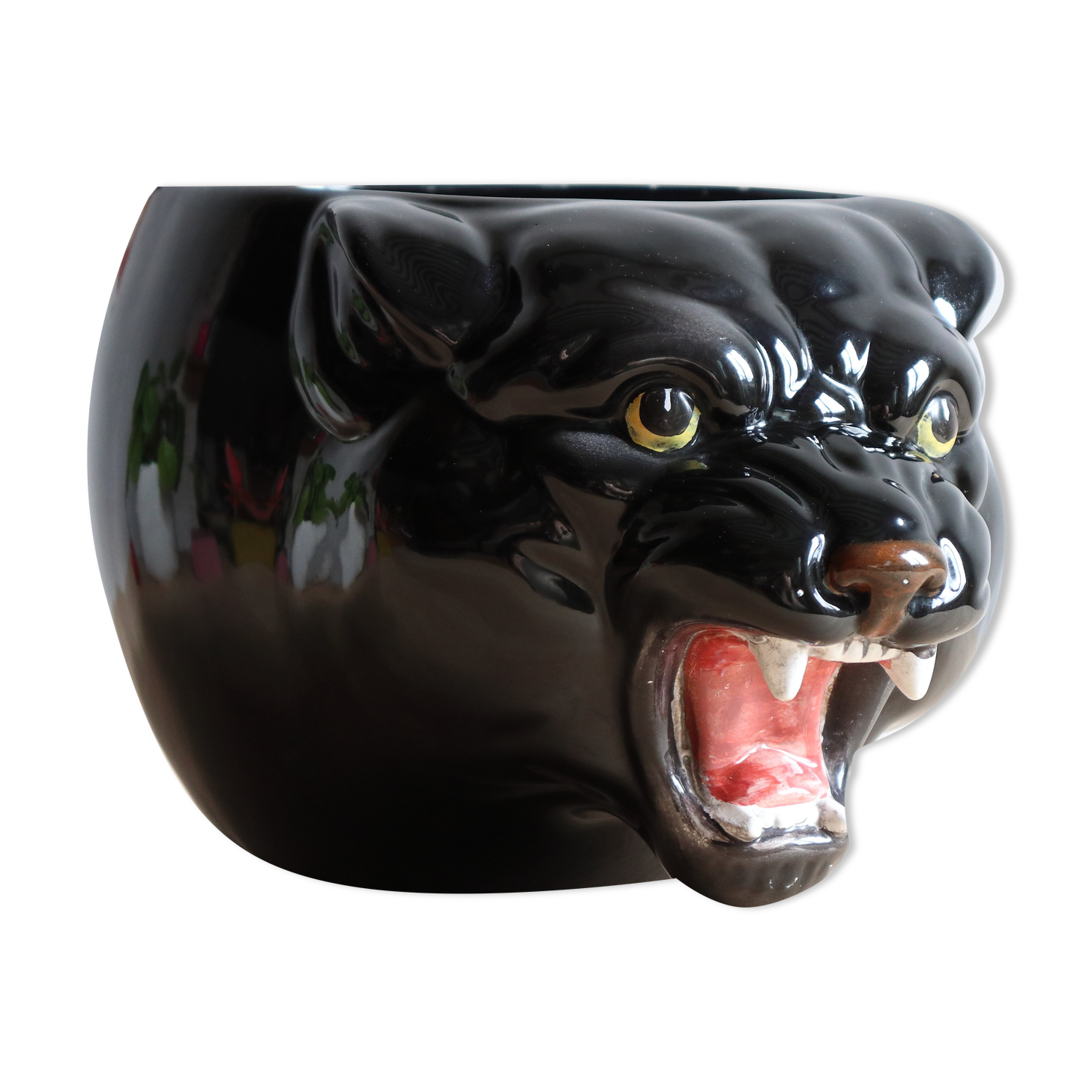 Black panther ceramic planter from the 60s, Italy