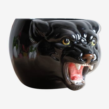 Cache-pot panthère noire en céramique des années 60, Italie