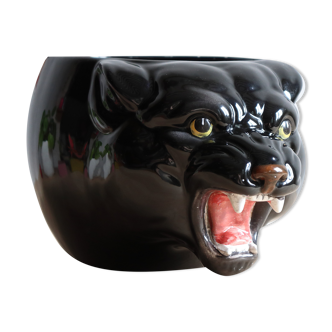 Black panther pot holder in ceramic from the 60s, Italy