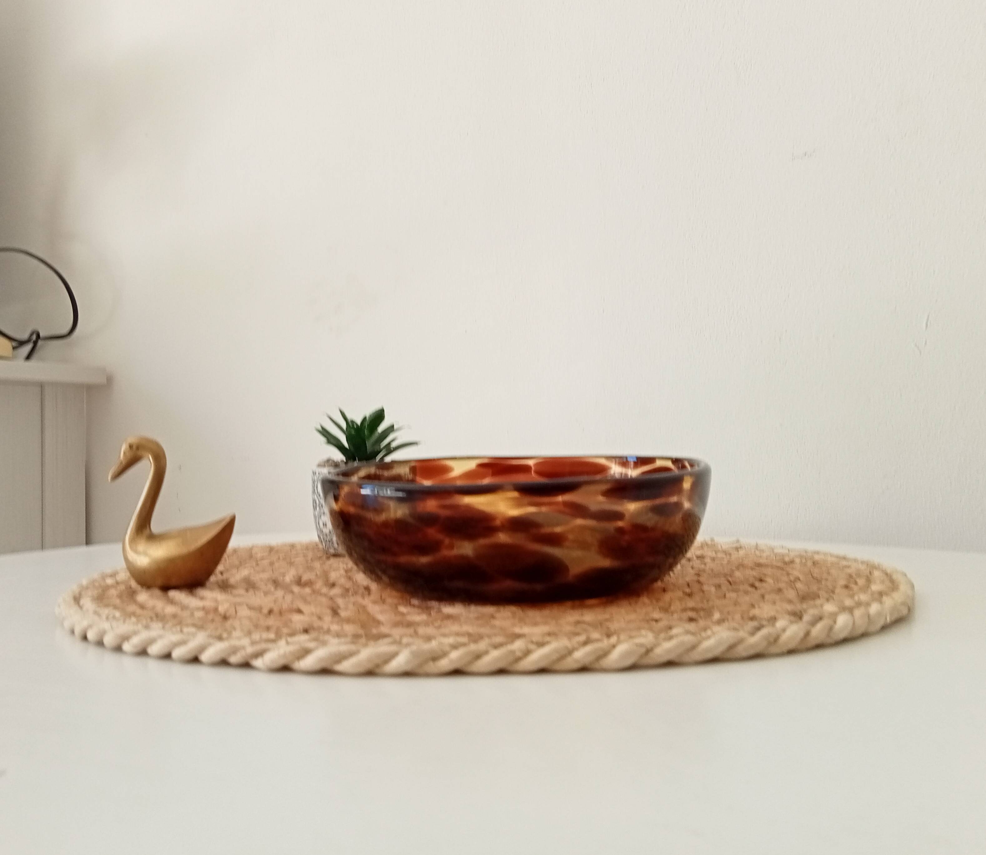 Vintage 70s bowl in speckled amber glass Murano glass