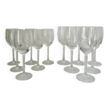 Set de 12 verres à pied en verre ciselé, 6 verres à vin et 6 verres à eau