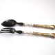 Antique salad server in silver metal and black horn - neoclassical flowered service 19th century.