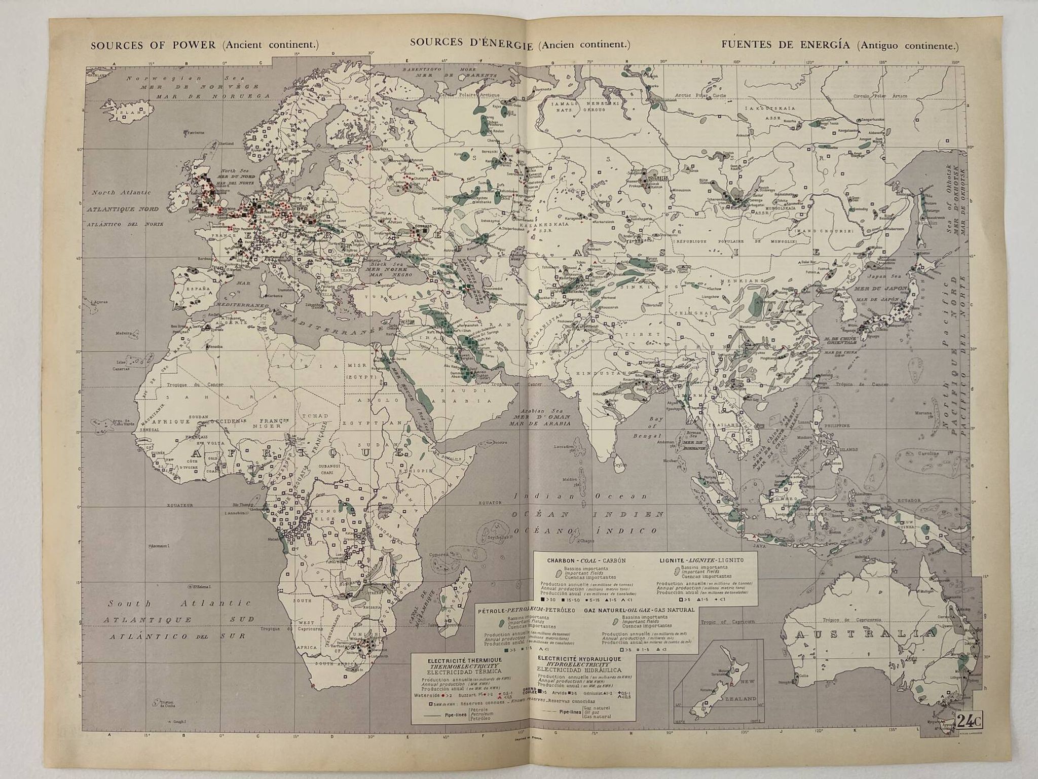 Sources d’énergie — Ancien continent | Carte thématique originale