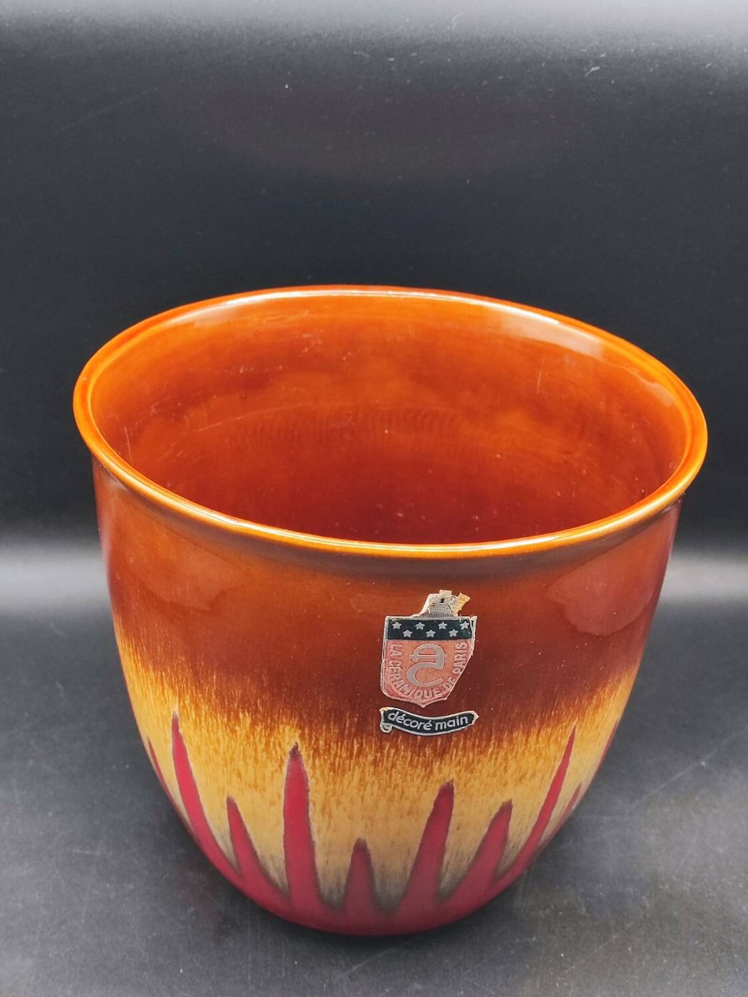 Vintage hand decorated La Céramique de Paris plant pot