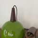 Vintage half globe pendant light in green opaline, imitation teak elements, 50s/60s