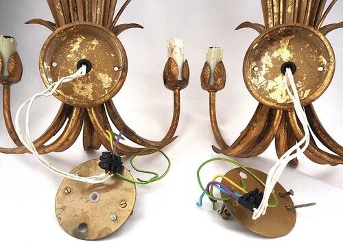 Beautiful pair of wall lights, gold metal, wheat ears, vintage, 48 cm, excellent condition.