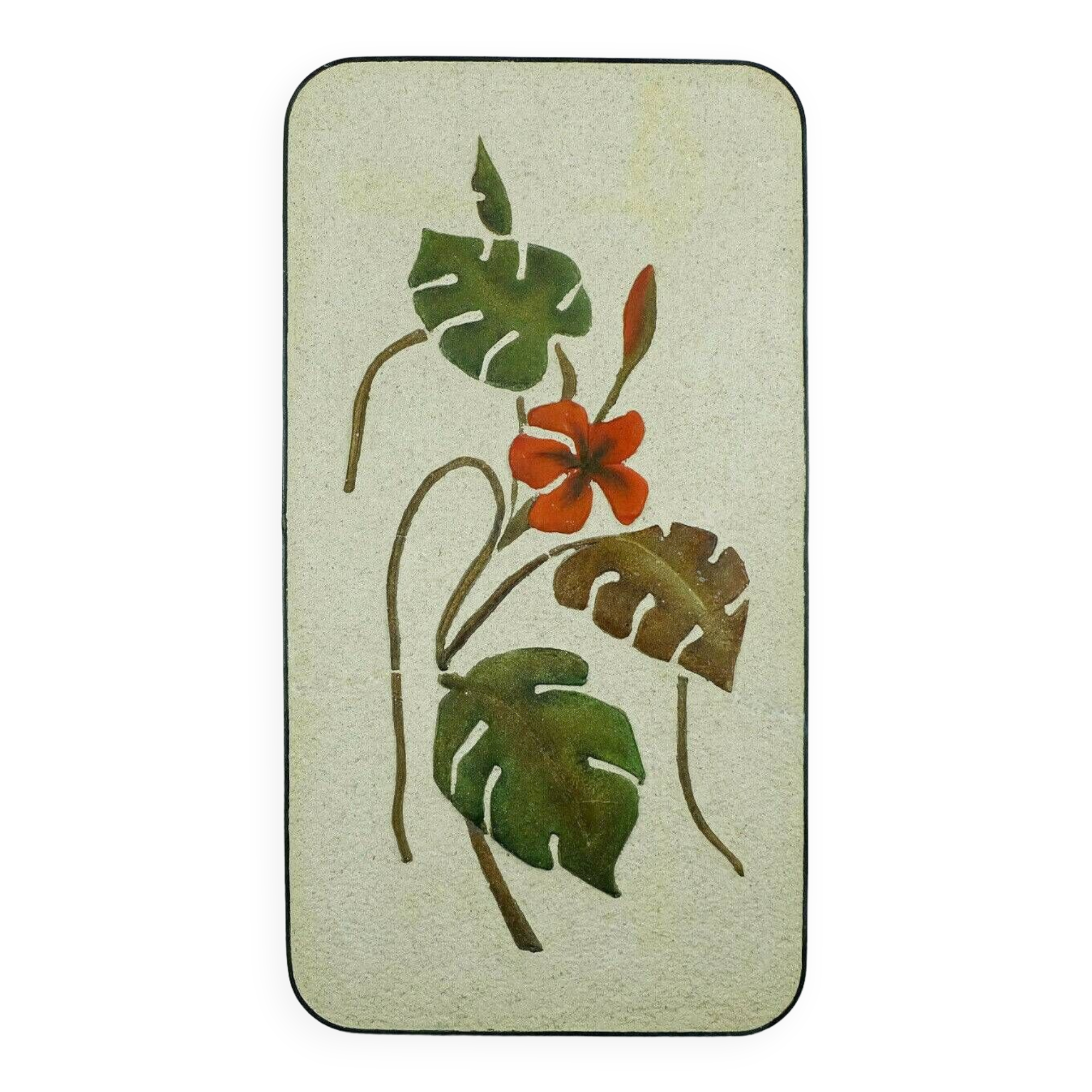 Mid century ceramic and plaster wall tile floral decor leaves and blossoms 1950s wgp