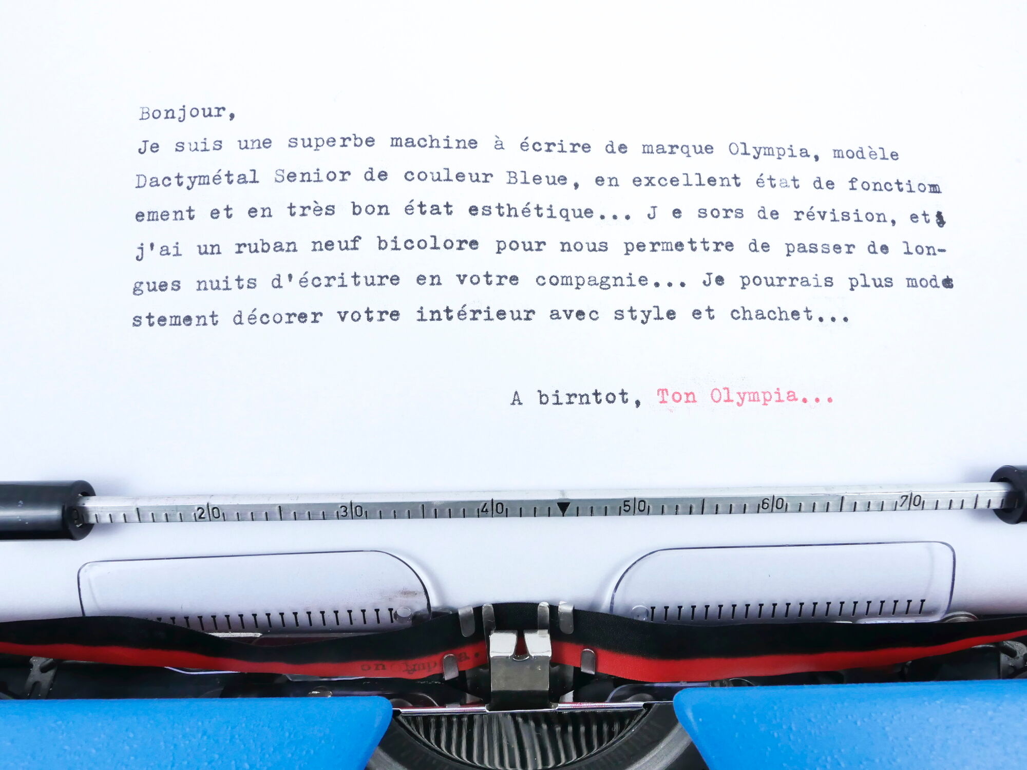 Revised Blue Olympia Dactymetal typewriter