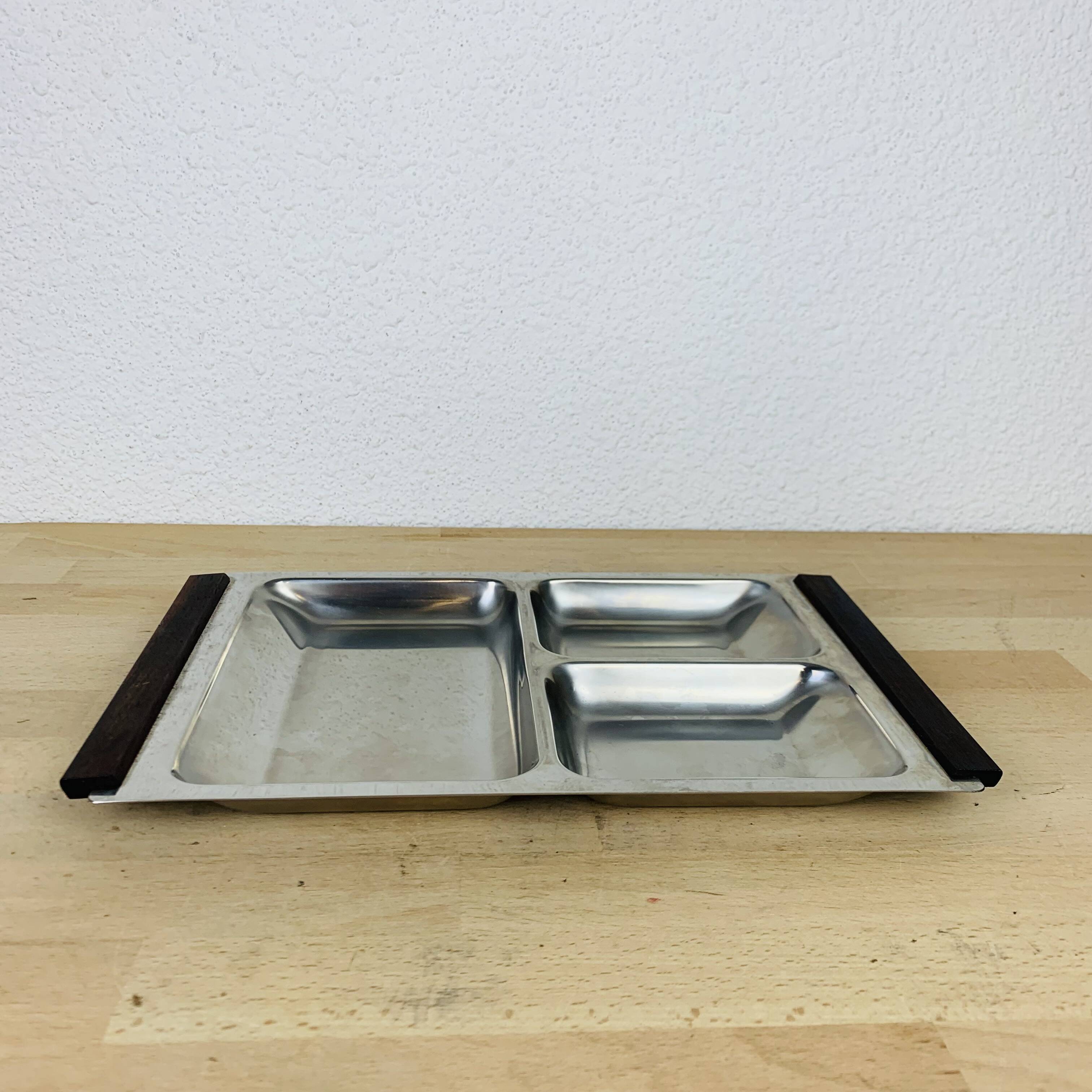 Danish Scandinavian teak stainless steel appetizer tray