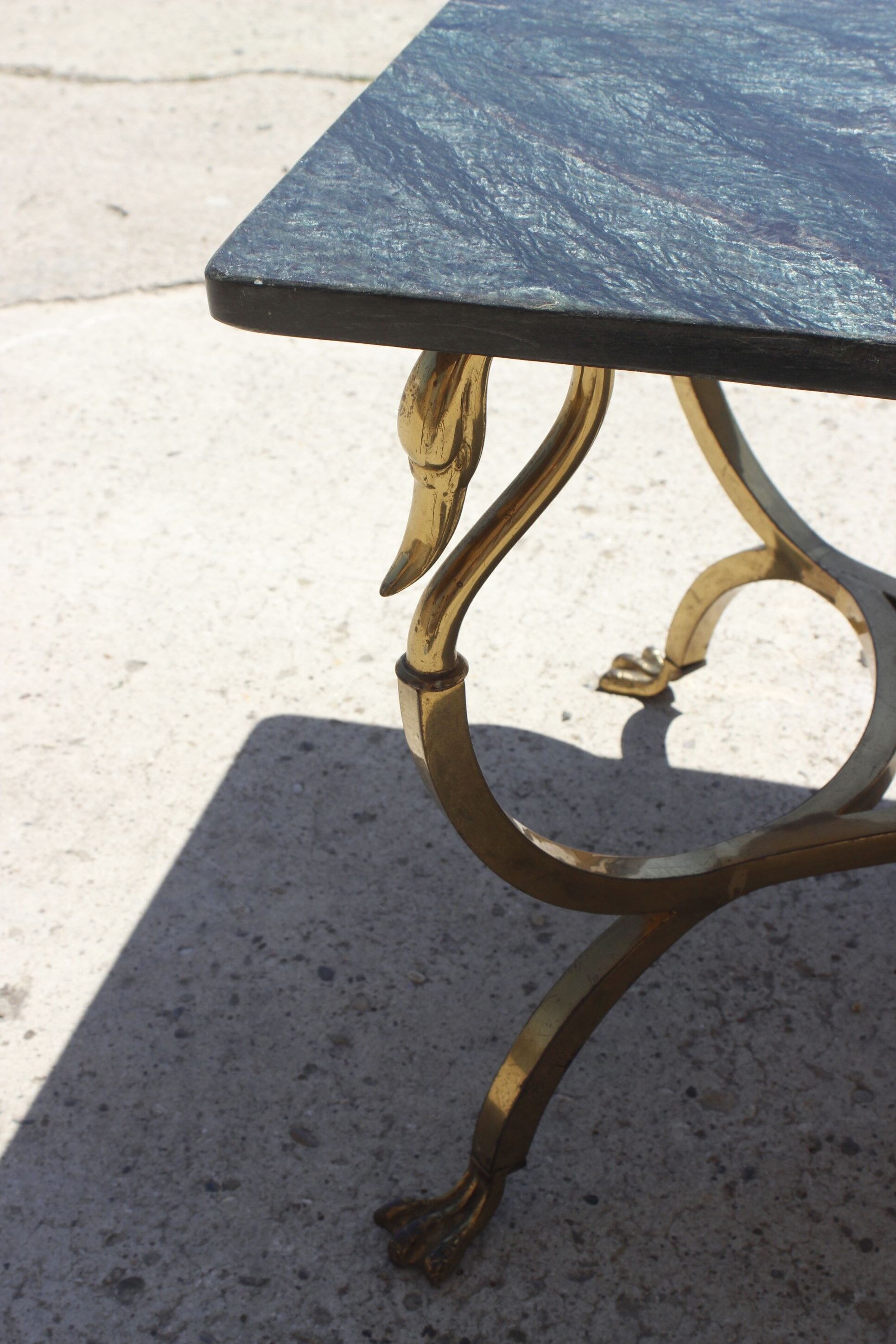 Bronze swan low table and pearl green marble 1950s