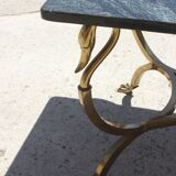 Bronze swan low table and pearl green marble 1950s