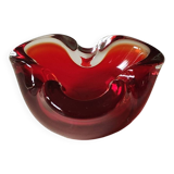 Murano Sommerso Ashtray/Vide Poche. Amber Iridescent Red Glass