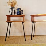 Paire de tables de chevets pieds compas métal