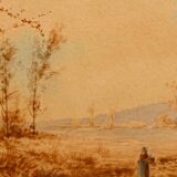 Pair of watercolors, animated landscapes, L. Meyer