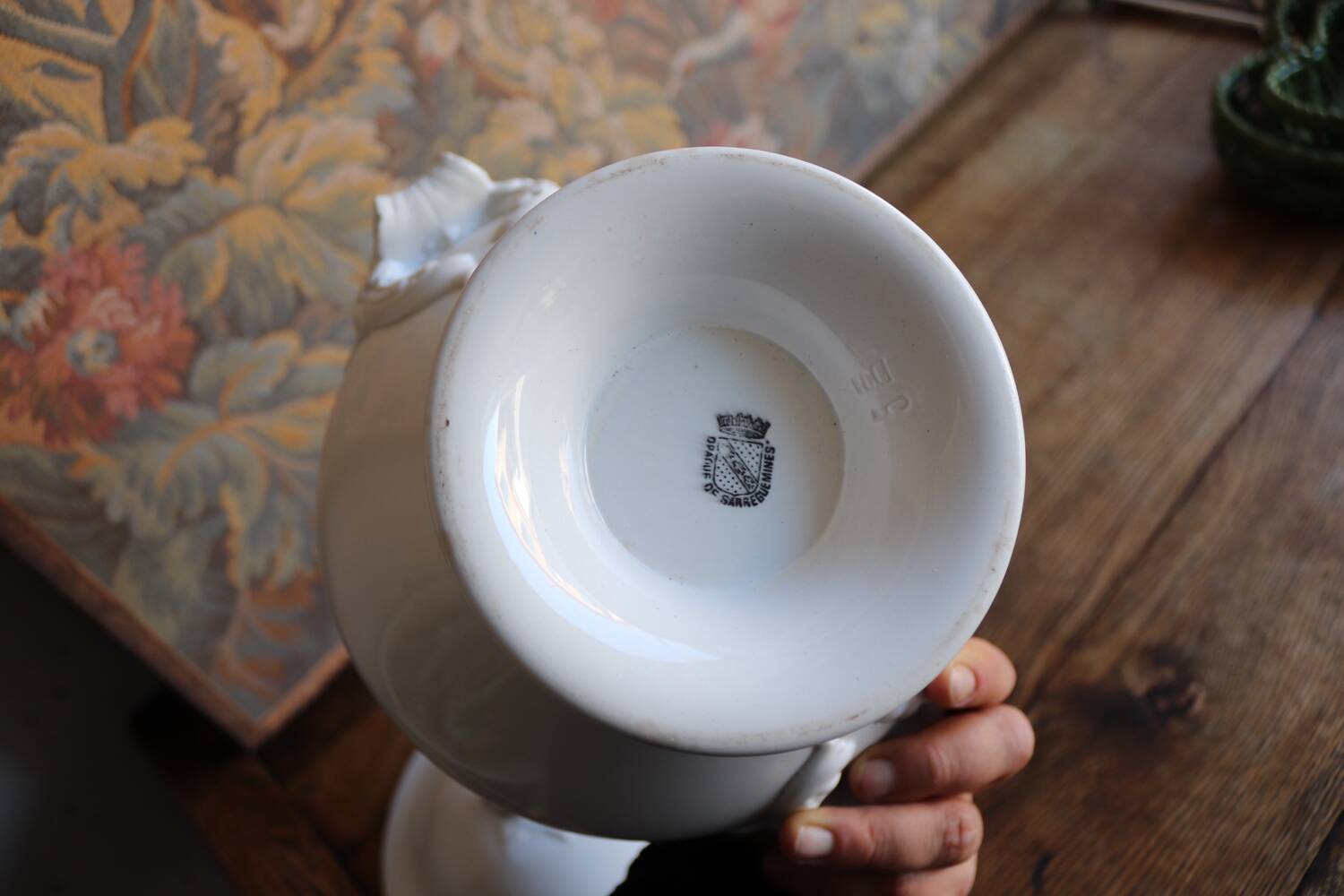 Antique white soup tureen in ironstone – Sarreguemines