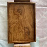 6 cube egg cups on tray with handles Olive wood Vintage 1970