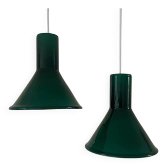 Vintage 2x Holmegaard P&T pendant - Michael Bang - Danish glass design lamp