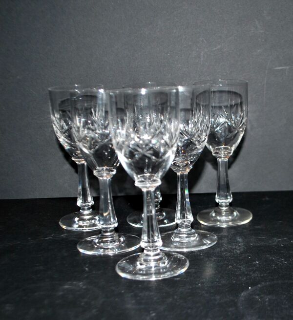 Saint-Louis lot de 6 verres à pied en cristal taillé palmettes 1900 H11.5