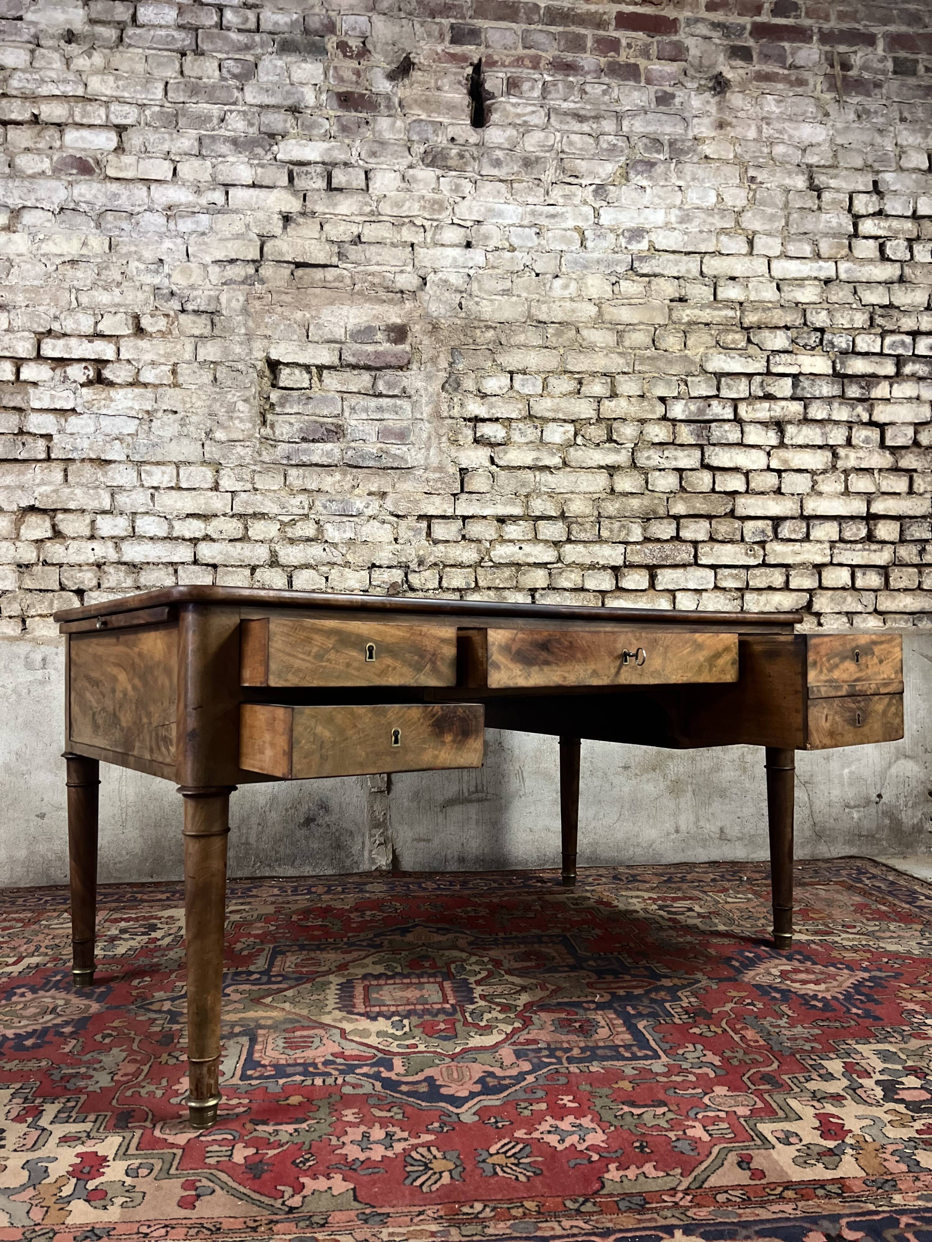 Flat mahogany desk Louis Philippe XIX century