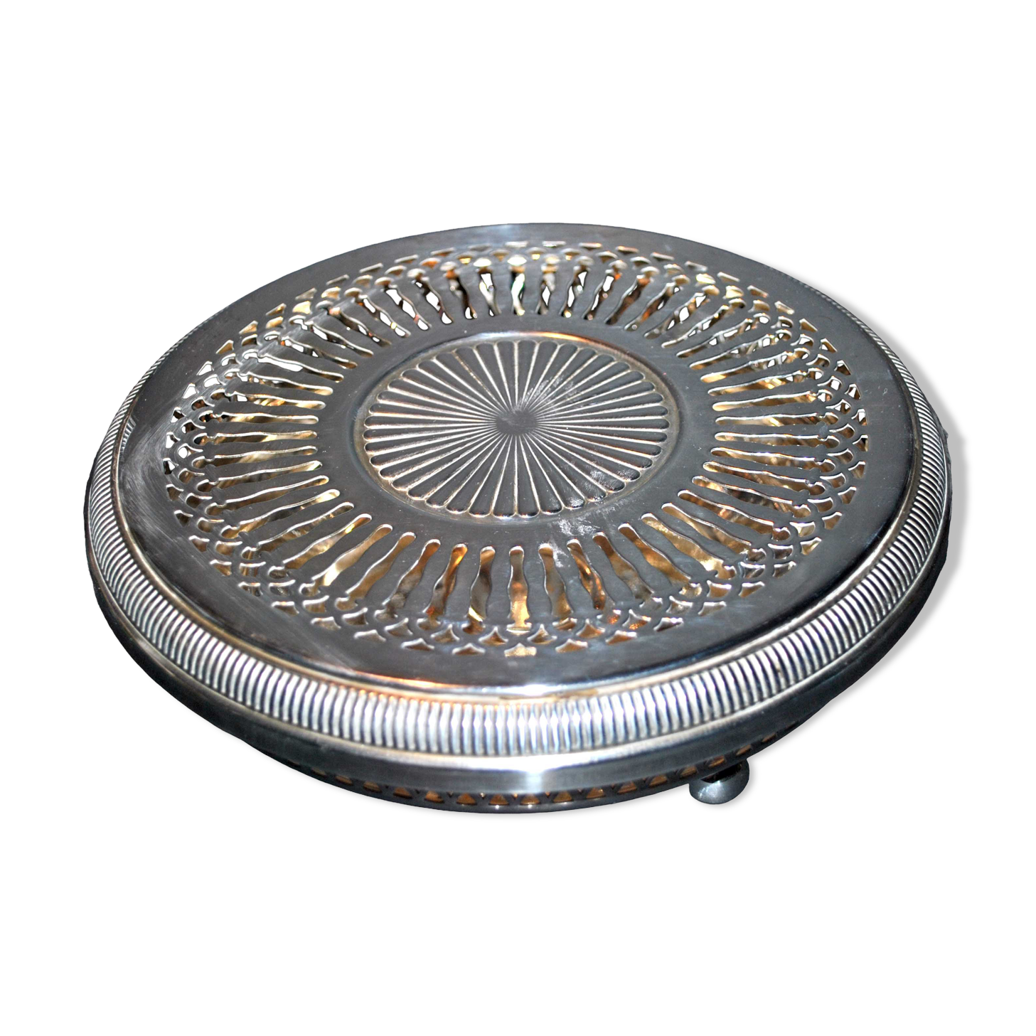 Vintage openwork stove sub-dish in silver metal NPA - Hospitality silverware restaurant bistro