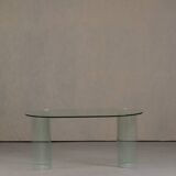 Vintage oval tempered glass dining table by Fiam, Italy 1980s