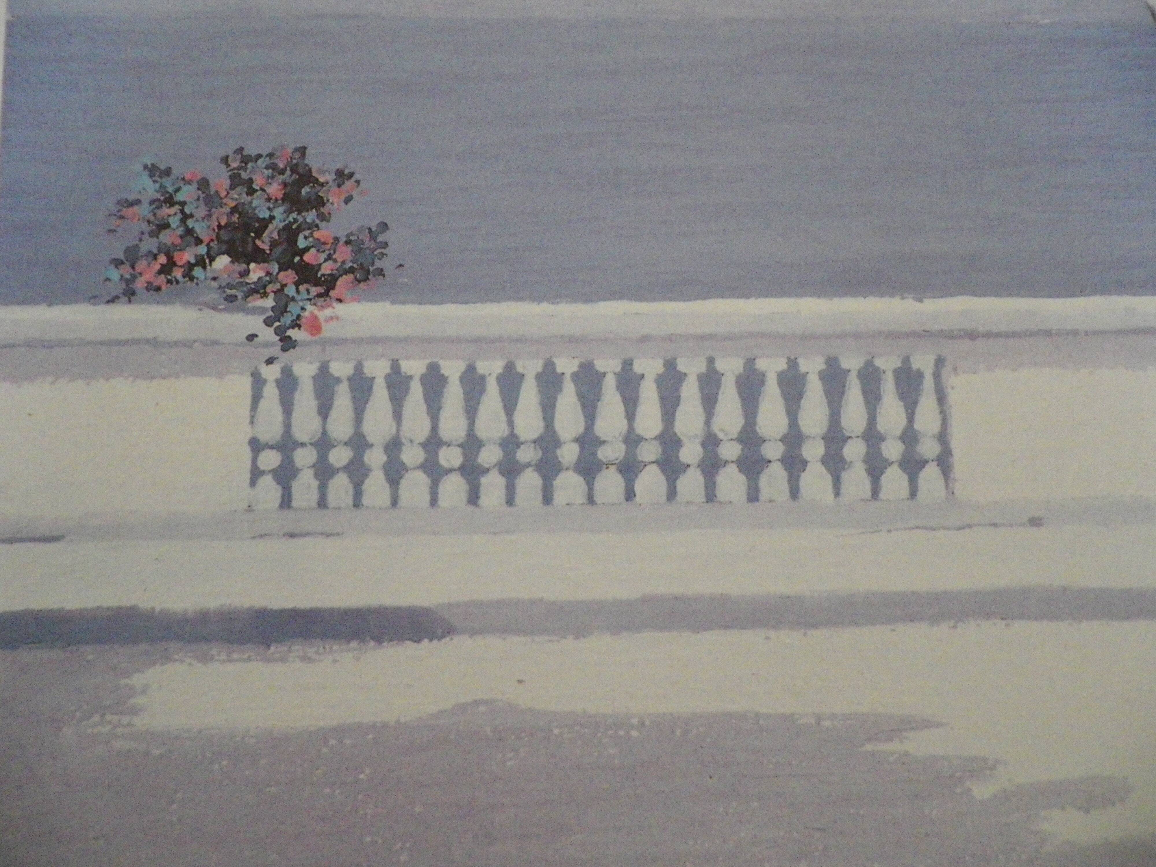 Giorgio Zuppini, Terrace by the Sea with Seagulls, Lithograph, 1970
